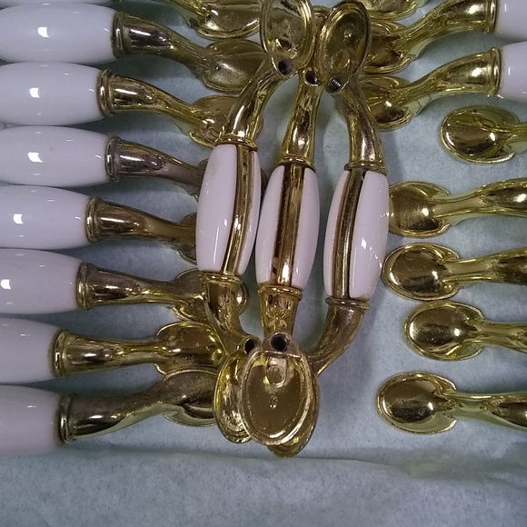 Vintage Cabinet Pull Handles Polish Brass & White Ceramic Drawer 41 - Picture 7 of 9